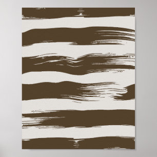 Poster Coups de pinceau brun olive sur fond blanc cassé