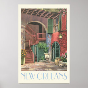 Poster Cour de la Nouvelle-Orléans, style de voyage vinta