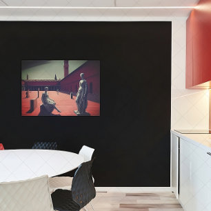 Poster Cour rouge avec statues   Art métaphysique