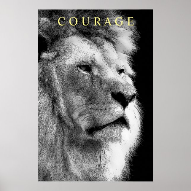 Poster Courage Motivationnel tendance Lion noir & blanc (Devant)