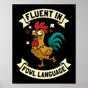 Poster Courant en langage aviaire Maman poulet coq drôle 