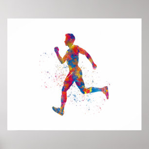 Poster Coureur athlète à l'aquarelle