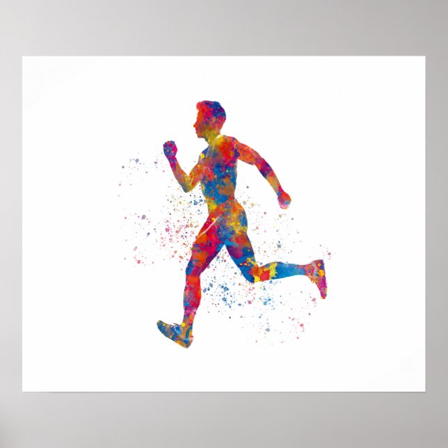 Poster Coureur athlète à l'aquarelle (Devant)