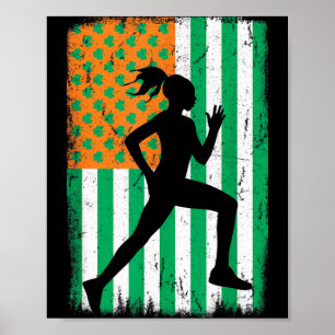 Poster Coureuse féminine Drapeau irlando-américain Fête d