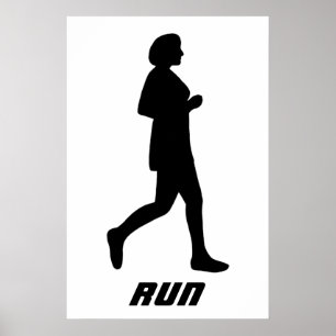 Poster Coureuse féminine silhouette noire en train de cou