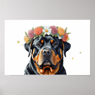 Poster Couronne à fleurs Rottweiler