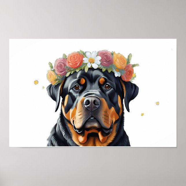 Poster Couronne à fleurs Rottweiler (Devant)