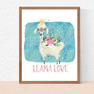 Poster Couronne d'amour de lama aquarelle mignonne kawaii