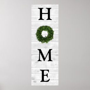 Poster Couronne de buis en bois blanc rustique pour la ma