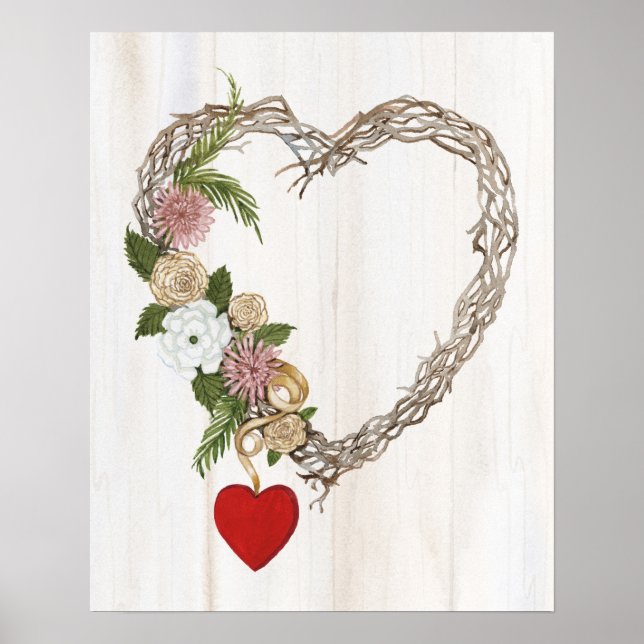 Poster Couronne de coeur de Valentine I rustique (Devant)
