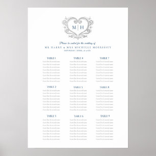 Poster Couronne de coeurs bleue et argentée plan de table