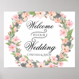 Poster Couronne de fleurs Bienvenue sur notre panneau de 