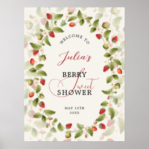 Poster Couronne de fleurs sauvages de fraises douces roug