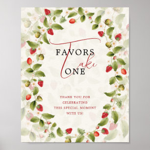 Poster Couronne de fleurs sauvages de fraises douces roug