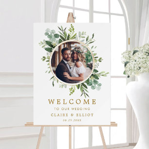 Poster Couronne de mariage verte or botanique Photo de bi