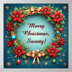 Poster Couronne de Noël avec Poinsettias