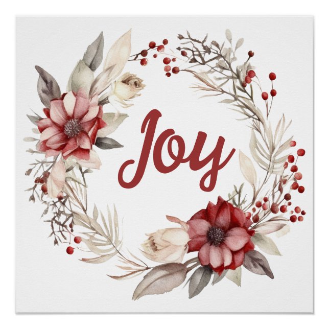Poster Couronne de Noël, fleurs rouges et baies joie (Devant)