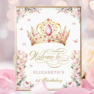 Poster Couronne de princesse en or rose pour le 1er anniv