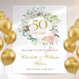 Poster Couronne de roses pour le signe de bienvenue du 50