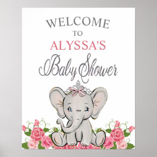 Poster Couronne d'éléphant Princesse Rose Bienvenue Baby