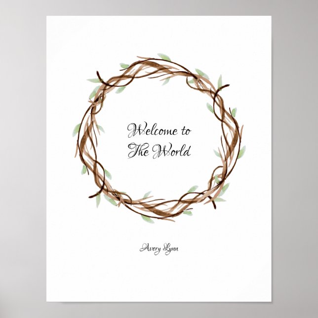 Poster Couronne d'empreintes digitales Baby Shower, Bienv (Devant)