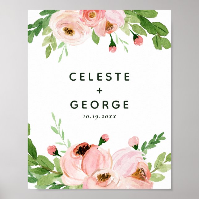 Poster Couronne florale rose mariage (Devant)