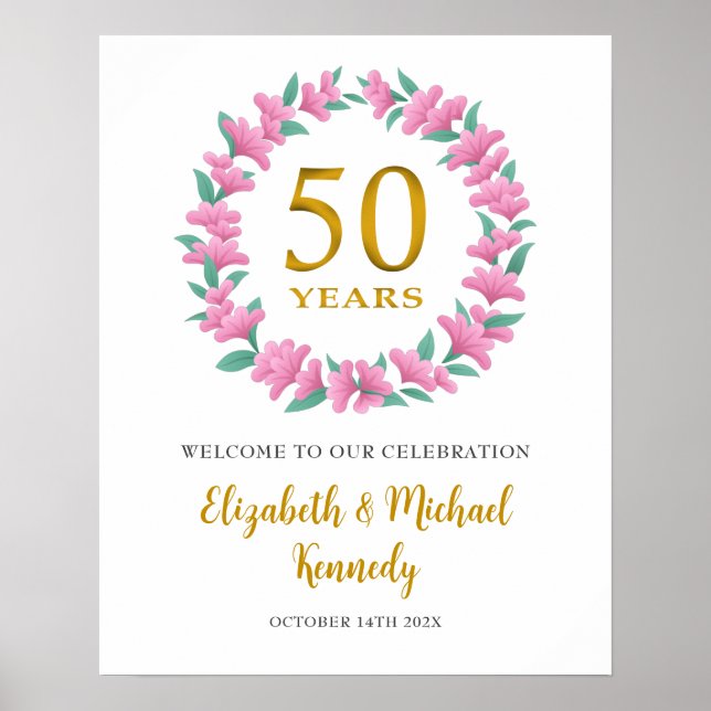 Poster Couronne florale rose pour les 50 ans d'anniversai (Devant)