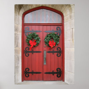 Poster Couronnes sur l'impression de porte rouge