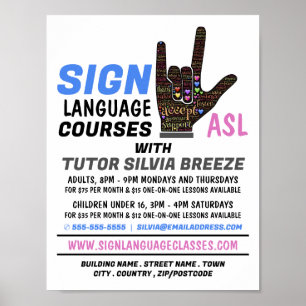 Poster Cours de langue des signes publicitaire en américa