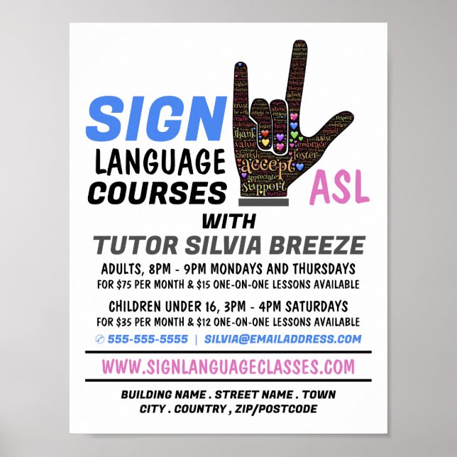 Poster Cours de langue des signes publicitaire en américa (Devant)