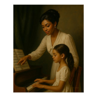 Poster Cours de piano mère-fille Élégante nostalgie