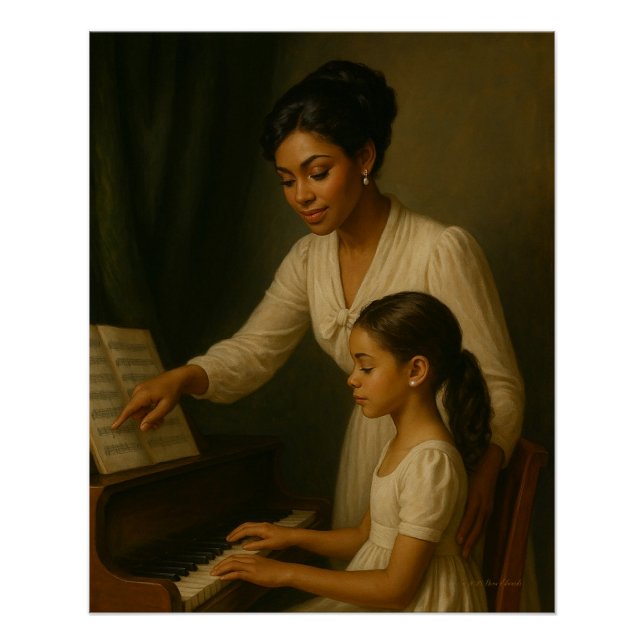 Poster Cours de piano mère-fille Élégante nostalgie (Devant)
