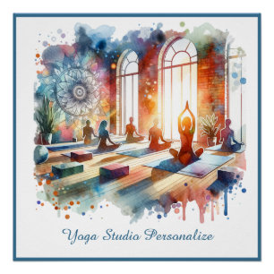 Poster Cours de Yoga Zen Aquarelle Spiritualité Pleine Co
