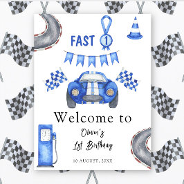 Poster Course aquarelle Voiture premier anniversaire fête