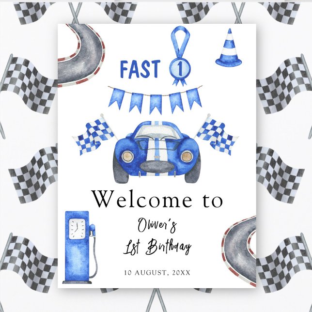 Poster Course aquarelle Voiture premier anniversaire fête (Créateur téléchargé)
