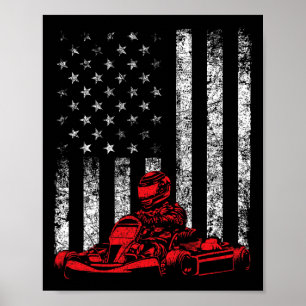 Poster Course de Kart - Course de Kart Usa Drapeau Améric