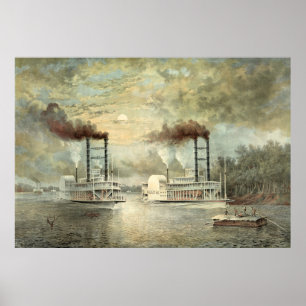 Poster Course du bateau à vapeur du Mississippi 1859