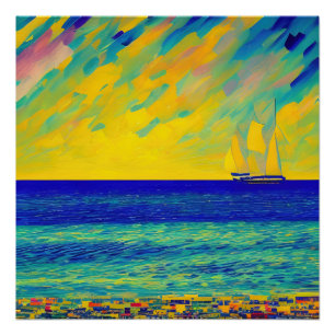 Poster Course sur le ciel jaune Paysage marin