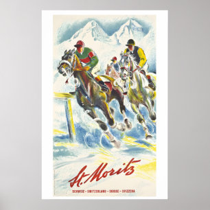 Poster Courses de chevaux St Moritz Suisse Sport Vintage