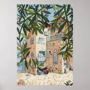 Poster Courtyard in Haifa Israel Paysage cityscape croqui
