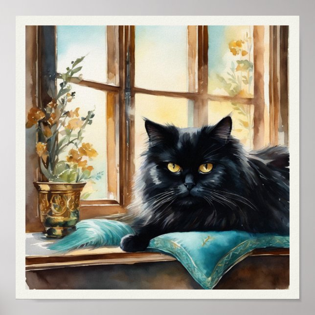 Poster Coussin Aqua Perse Noir Chat (Devant)