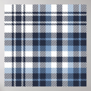Poster Coussin écossais moderne écossais bleu et blanc