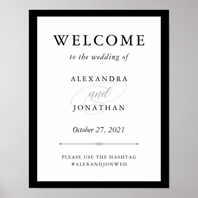 Poster Couture élégante | Accueil Mariage noir et blanc (Devant)