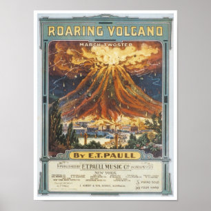 Poster Couvercle Vintage Volcan Roaring