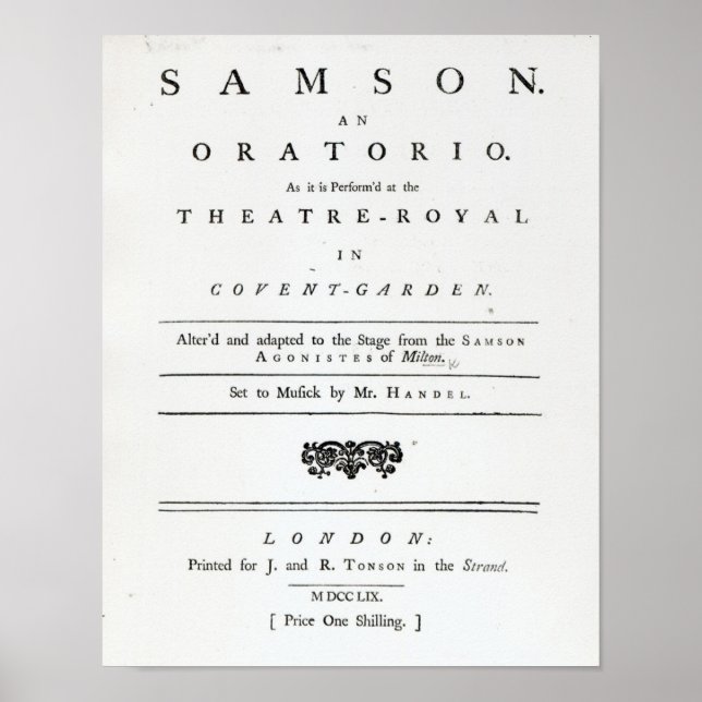 Poster Couverture de Sheet Music pour Samson (Devant)