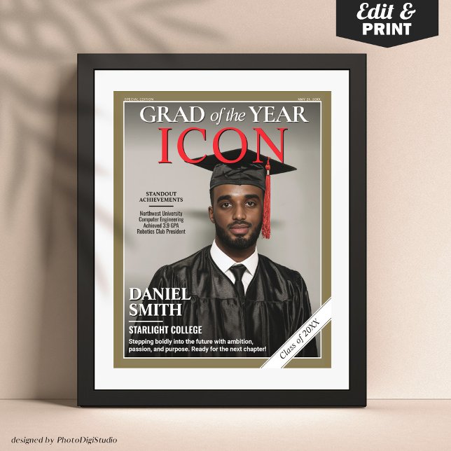 Poster Couverture du magazine de graduation personnalisée (Custom Graduation Magazine Cover, Grad Portrait Poster)