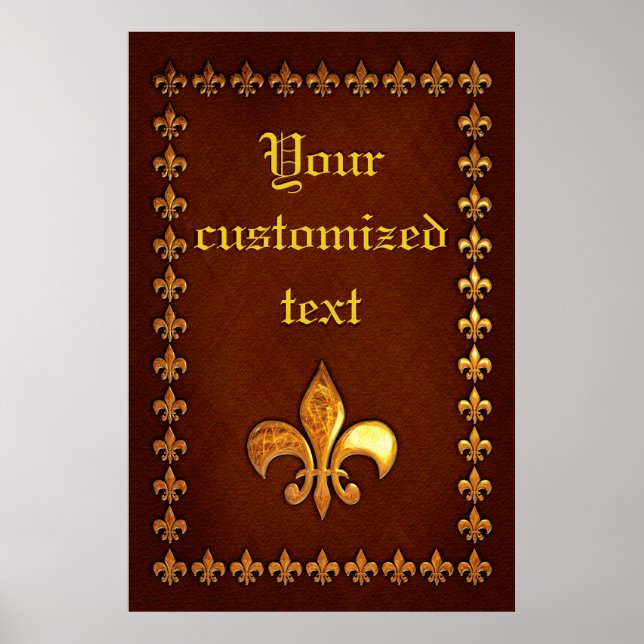 Poster Couverture en cuir vieilli avec fleur de Lys doré  (Devant)