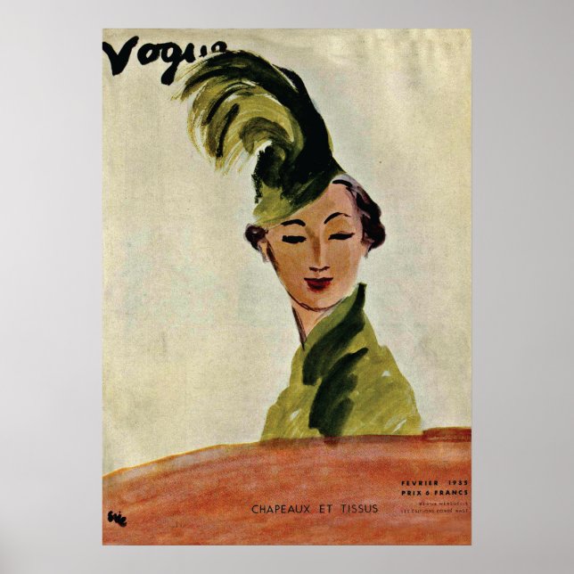 Poster Couverture Paris Vogue ~ Casquettes & tissus 1935 (Devant)