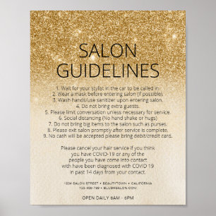 Poster Covid Health Safety Gold Parties scintillant Coiff