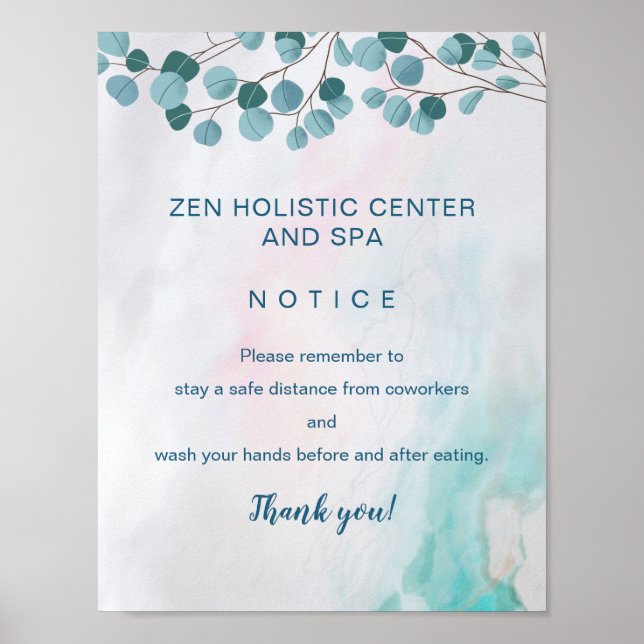 Poster COVID Safety Break Room Aquarelle Turquoise (Devant)